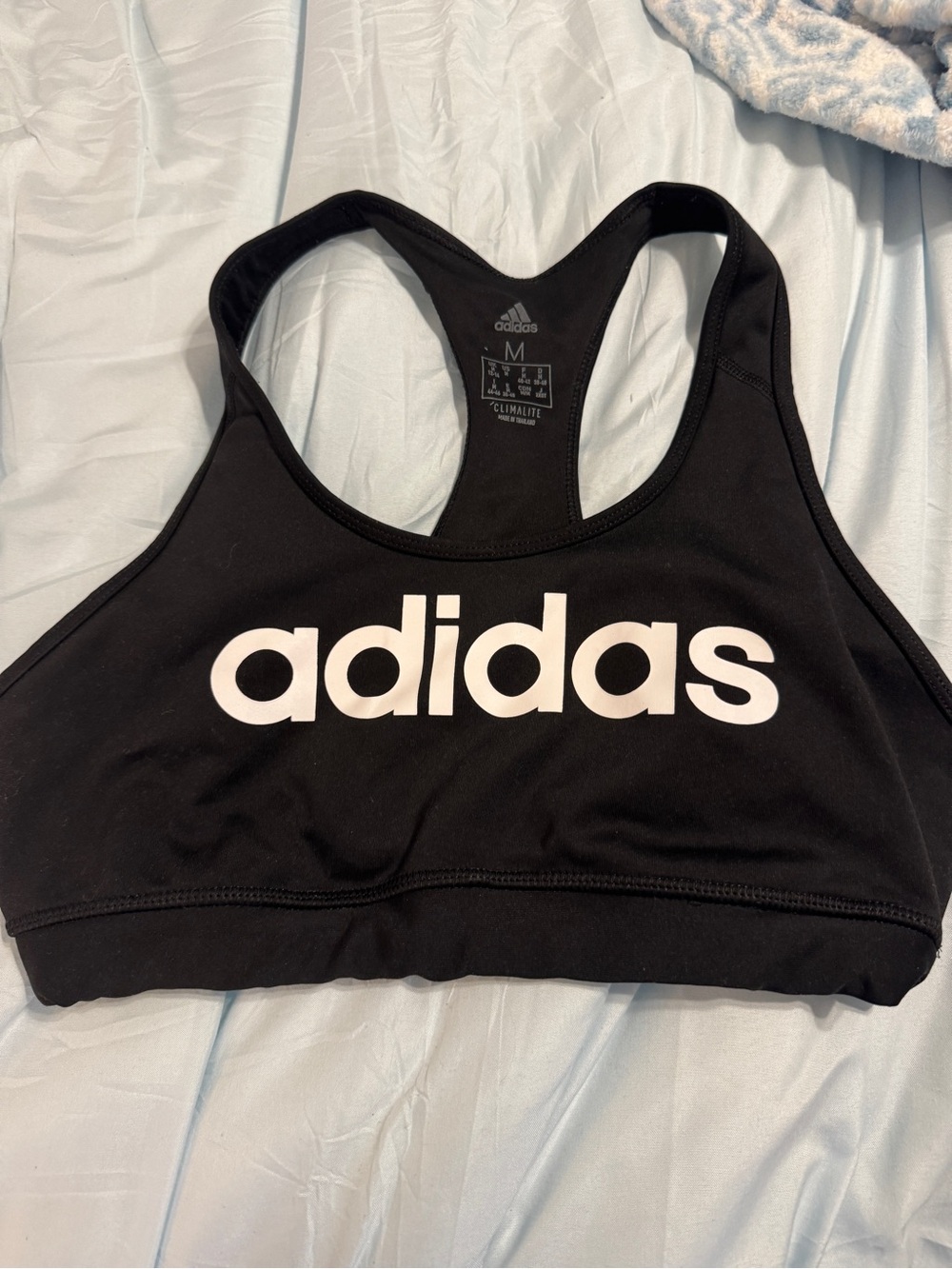 adidas Black and White Logo Racerback Sports Bra